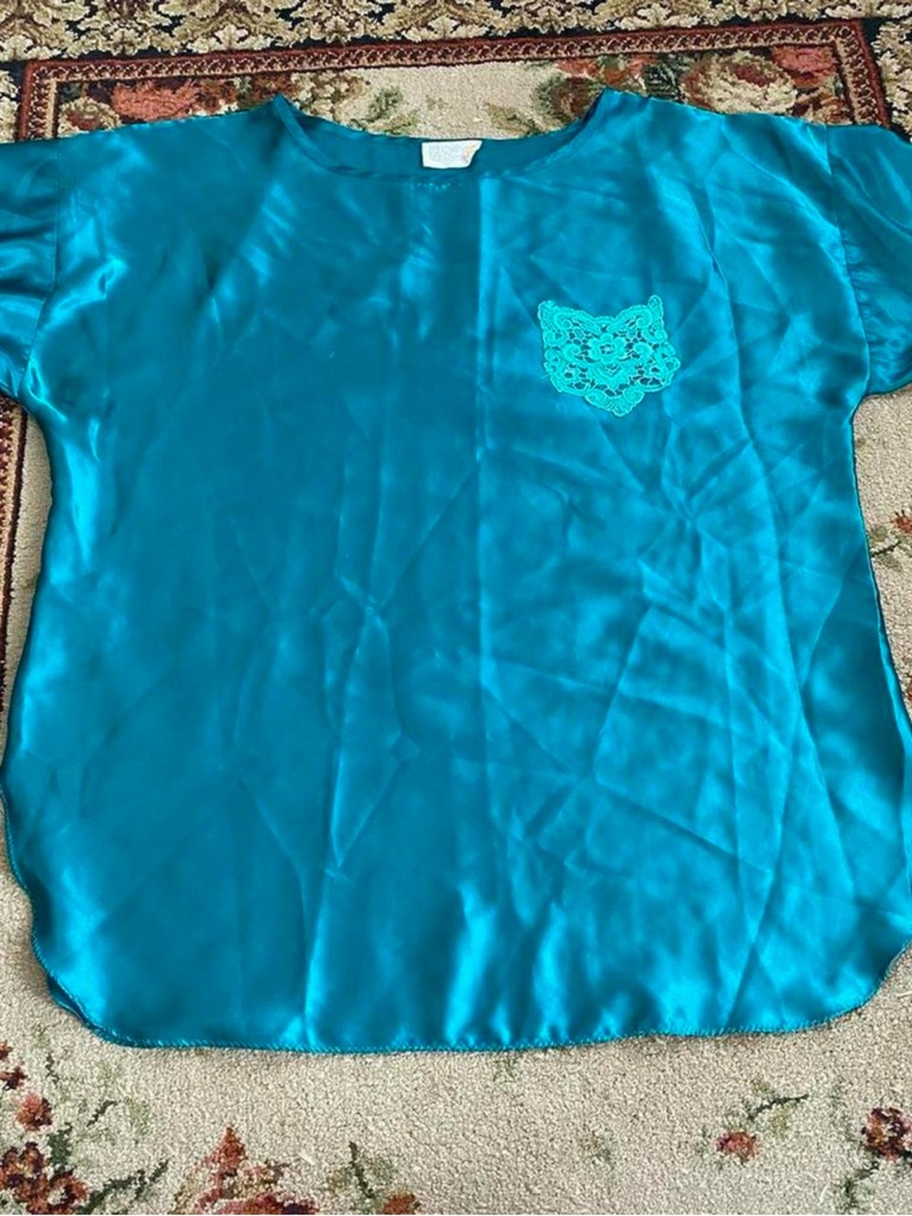 California Dynasty teal green silky blouse